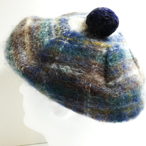 Highland Home Industries Mohair & Wool Beret Unisex Cap Gray Blue Scottish Hat - Picture 2 of 9